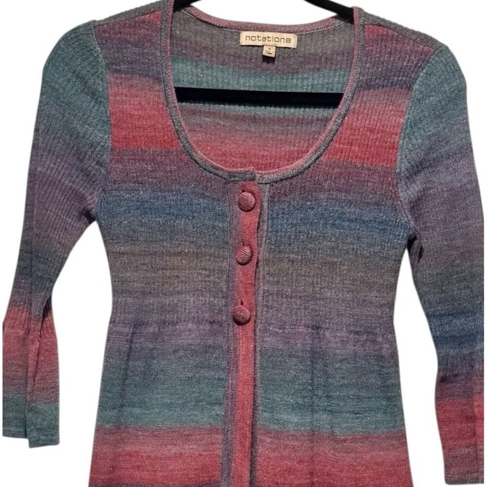 Y2K Notations Rainbow Ombré Ribbed Babydoll Womens Cardigan Sweater Sz Small - Picture 3 of 10